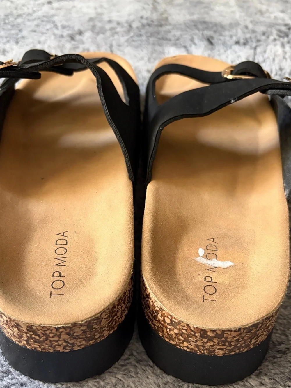 TOP Moda Black Slide Sandals with Gold Buckles